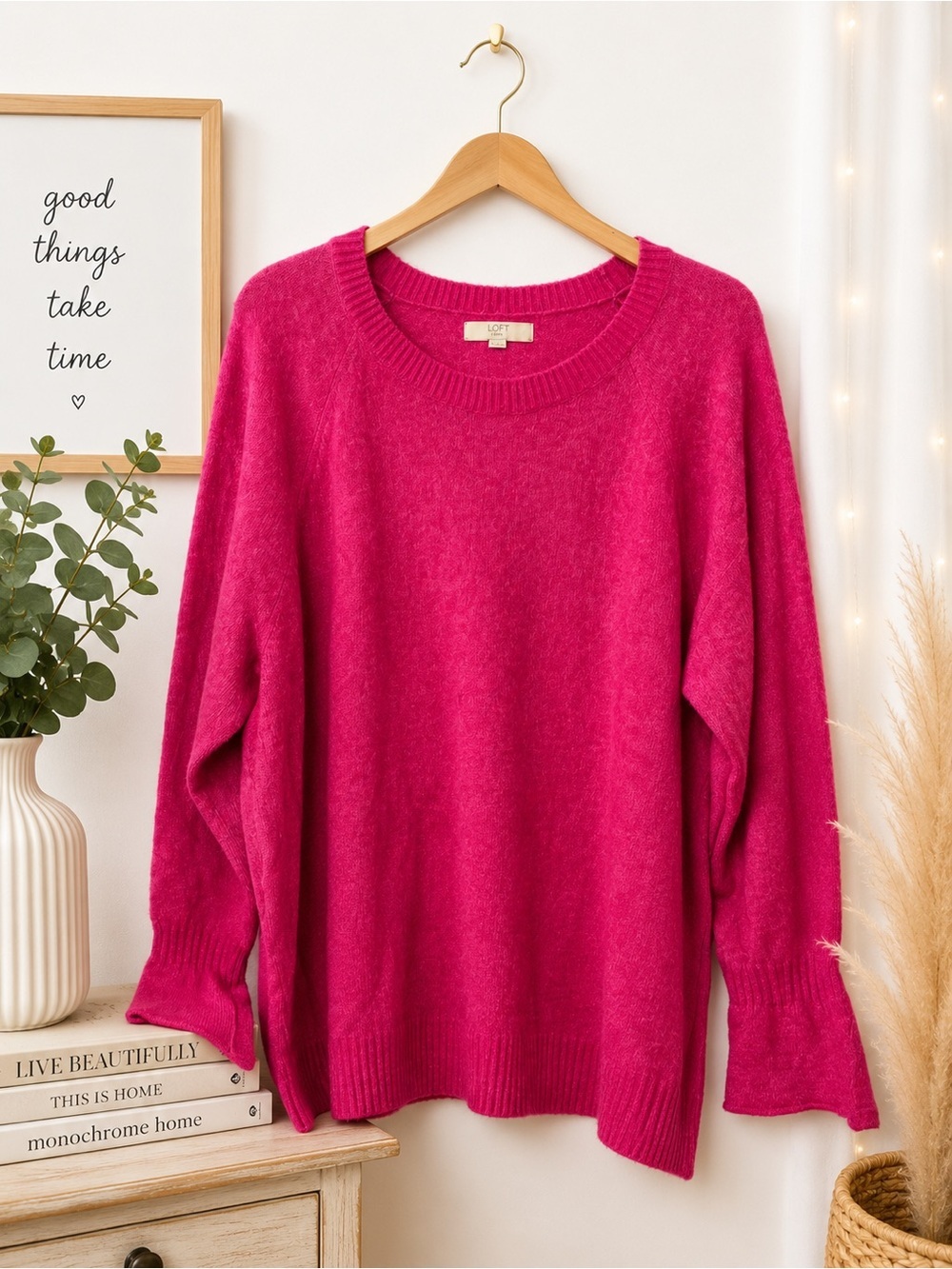 LOFT Bright Fuchsia Crewneck Sweater